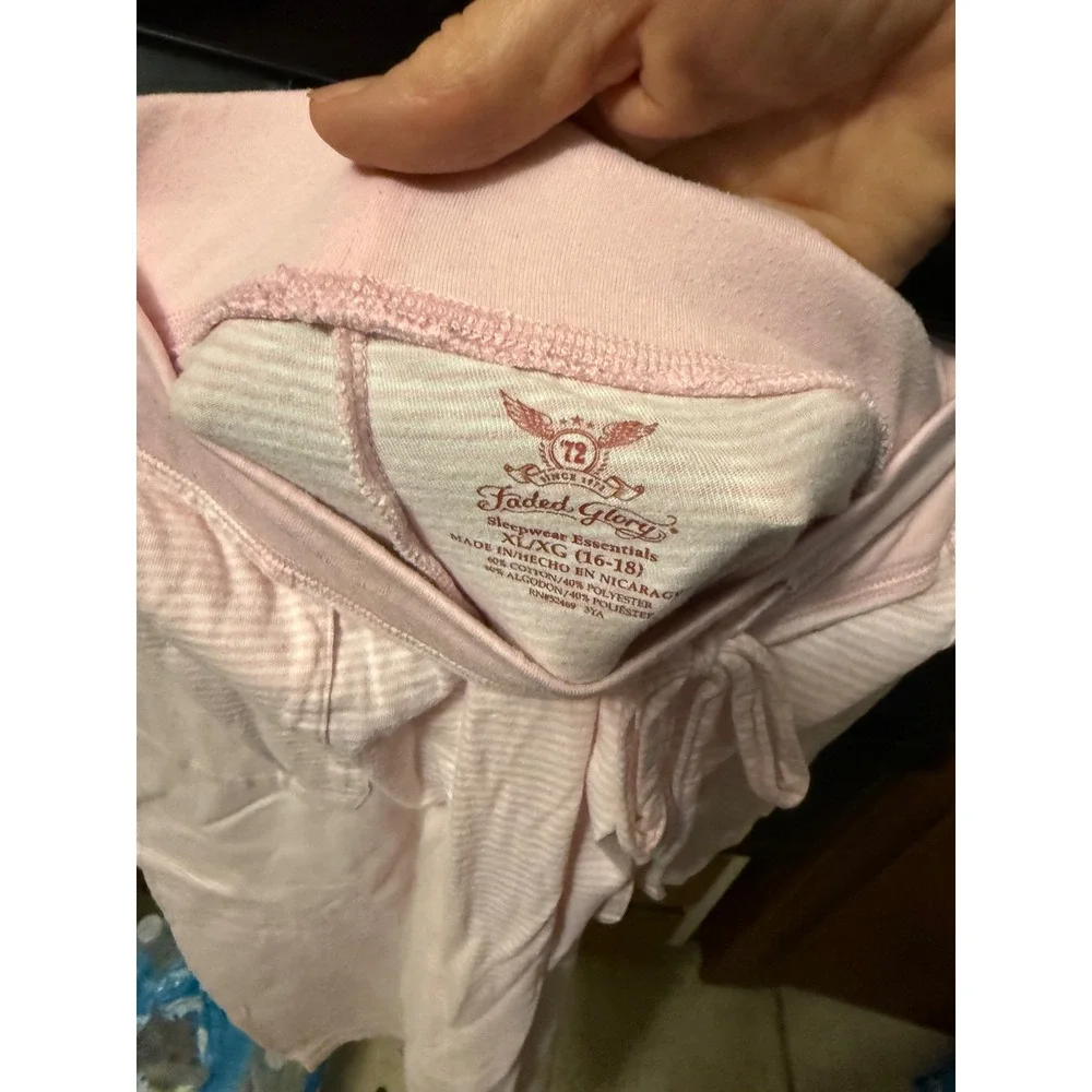 Faded Glory Womens Pink White Striped‎ Pajama Pants Capri Sleepwear XL 16-18
